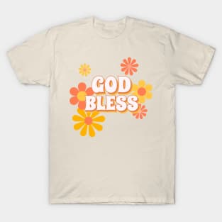 God Bless Retro Groovy Flower Design T-Shirt